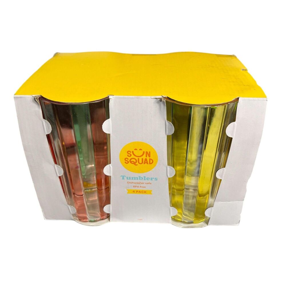 Sun Squad Tumblers 4 Pack Multicolor BPA Dishwasher Safe Plastic Drinking Cups